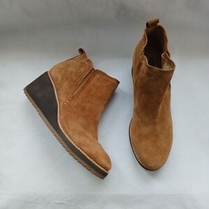 Sofft Womens 9M Emeree Wedge Bootie Leather Suede Waterproof Cognac Brown